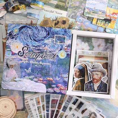 Scrapbooking Supplies Kit, Monet Van Gogh Oil Painting Theme Scrapbook Kit for Bullet Junk Journal, 12 Rolls Washi Tape, Stickers Papers for DIY Journaling Supplies, Craft Gift for Women Teenage - Image 6