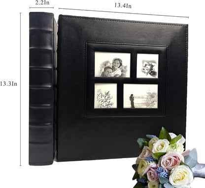 RECUTMS Photo Album Self Adhesive Magnetic DIY Scrapbook 60 Pages 13.3 x 13.4 (Inches) Accommodate 8X10 6X8 5X7 4X6 Photo Wedding Album Memory Book(Black)