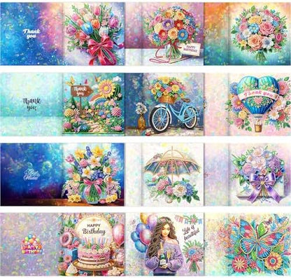 12PCS DIY Diamond Art Greeting Cards Flowers Congratulations Cards & Gifts by Unknown