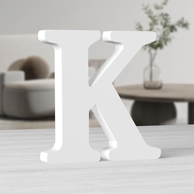 AOCEAN 10 Inch White Big Wood Letters, Unfinished Wooden Letters for Wall Decor Decorative Standing Letters Slices Sign Board Decoration for Craft Home Party Projects (K)