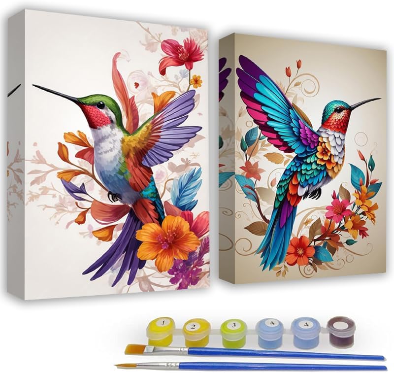 Paint by Numbers Kit for Adults - 2 Pack Hummingbird Paint-by-Number Kits - Acrylic Easy Paint by Numbers Framed - Canvas Arts and Crafts 8x12 Inch by KYOQFVN