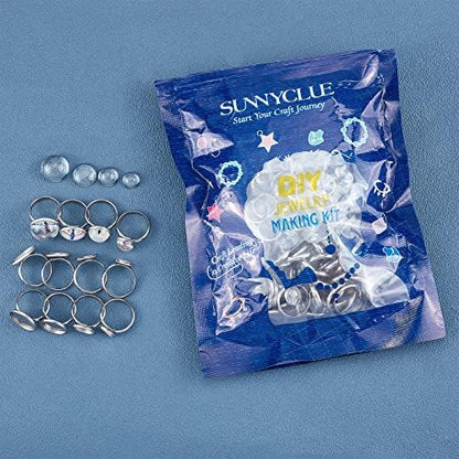 SUNNYCLUE 40Sets 80Pcs Cabochon Ring Blanks Glass Cabochons Ring Base Stainless Steel Rings Bezel Flat Round Tray Adjustable Finger Rings Findings for Women DIY Silver Color Ring Making Kits Supplies - Image 7