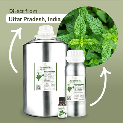 Nature Packaged Spearmint Essential Oil - Direct from Essential Oils India - Steam Distilled - Aceite Esencial de Menta Verde for Aromatherapy, Massage, Diffuser, DIY Candle and Soap Making - 8oz