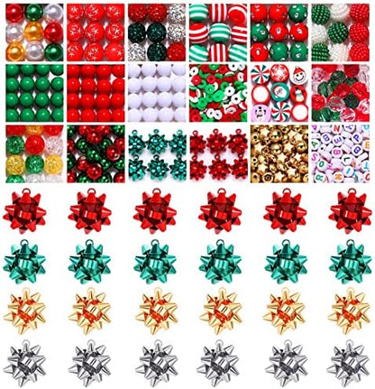 NVENF 600PCS+ Christmas Beads Charms for Jewelry Making, Metallic Christmas Bow Charms, Red Green Clay Beads, Assorted Rhinestone CCB Beads Gold Spacer Beads for DIY Bracelet Necklace Crafts - Image 5