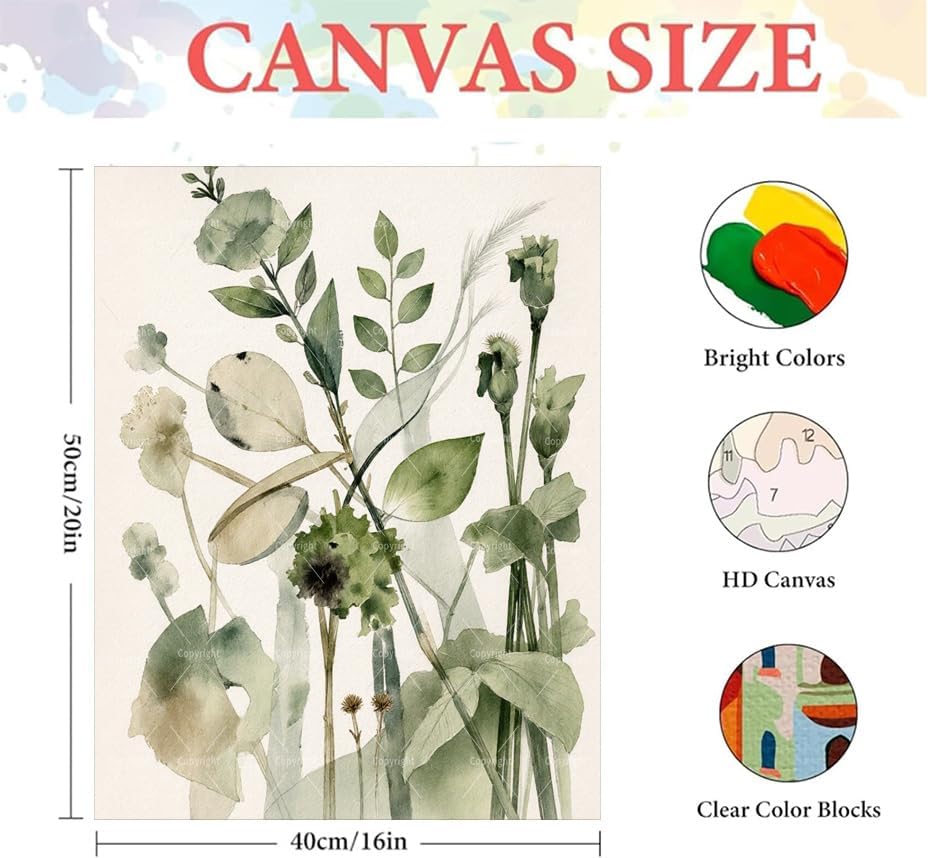 Botanical Paint By Numbers Kit For Adults - Diy Green Botanical Mix Painting On Canvas 16X20 In, Acrylic Paint Set, Suitable For Beginners, Bedroom Decor Art For Home Decoration Or Gifts, Unframed - Image 2