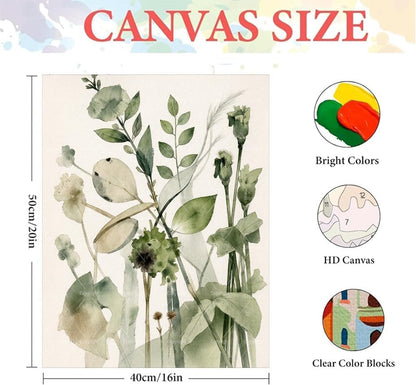 Botanical Paint By Numbers Kit For Adults - Diy Green Botanical Mix Painting On Canvas 16X20 In, Acrylic Paint Set, Suitable For Beginners, Bedroom Decor Art For Home Decoration Or Gifts, Unframed - Image 2