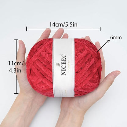 NICEEC 300g Soft Chenille Yarn Blanket Velvet Yarn for Knitting, Crochet, Weaving DIY Craft Total Length 150m (164yds)_Red