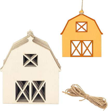 30 Pack 4 Inch Wood Barn Cutouts Unfinished Wood Barn Crafts Wooden Barn Hanging Ornaments DIY Barn Craft Gift Tags for Home Party Decoration