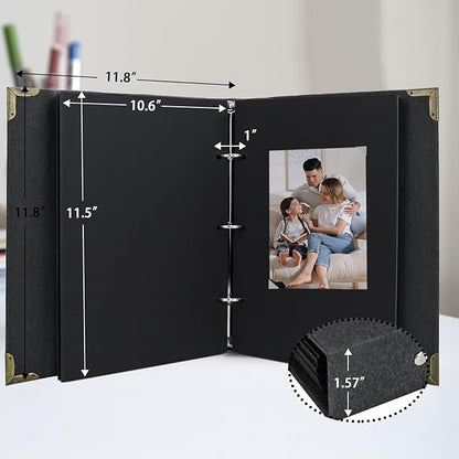 Scrapbook Album 12" x 12" DIY Scrapbook Photo Album Hardcover Kraft Paper 3 Rings Memory Book for Wedding, Anniversary, Travel, Family, Black
