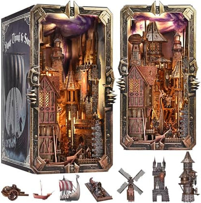 fifijoy DIY Viking Book Nook Kit, Miniature House Dollhouse Kit for Adult and Teens, Booknook Bookend Tiny House Model Build Bookshelf Insert Decor 3D Wooden Puzzle, Gifts for Family, Friends by fifijoy