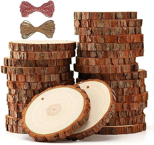 SENMUT Unfinished Wood Slices 30pcs 2.8"-3.0" Wood Circles for Crafts, Predrilled Natural Wood Rounds, Wooden Discs Perfect for DIY, Artistic Creations & Christmas Wood Ornaments for Crafts by SENMUT