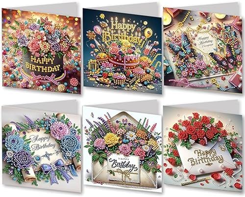 Huacan Diamond Art Painting Greeting Card Kit 6 Pcs, Diamond Art Diamond Flowers Words Greeting Cards Special Shaped Drill Arts Craft for Christmas Birthday Thanksgiving Day Holiday 30 x 15 CM by Home