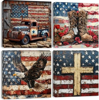 4 Pack Independence Day Paint by Numbers Kit for Adults Beginners Framed - DIY 4 of July Patriotic Adults Paint by Numbers Kits on Canvas, Small Easy Acrylic Oil Painting for Wall Decor (8 x 8 Inch) by Clendo