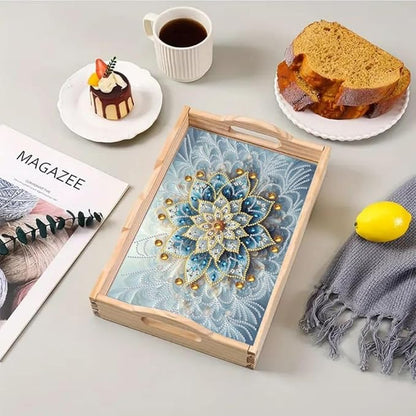 DoxQcs DIY Diamond Art Wooden Food Tray with Handle Diamond Painted Table Decoration Tray for Breakfast Bar Dinner Table Diamonds Art Painting for Beginners-Mandala