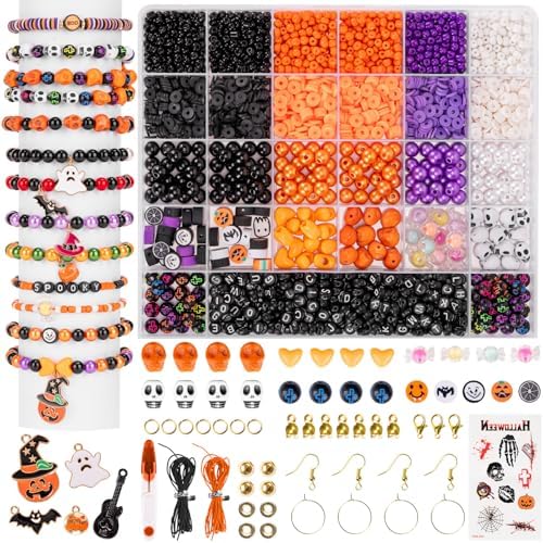 Goldwise Halloween-Inspired Jewelry Making Kit for Adults, 2 Boxes with Black, Orange & Purple Beads, Alphabet Beads (A–Z) & Halloween Charms for DIY Jewelry Design by Goldwise