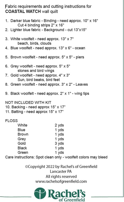 Rachel's Of Greenfield Coastal Watch Beginner Quilting Kit, Quilt Kits with Fabric and Patterns, Finished Size 13" x 15", Instructions and Materials Included - Image 4