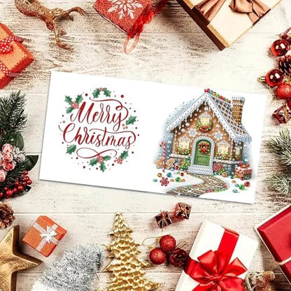 6Pcs Christmas Greeting Card DIY Diamond Art Painting Greeting Cards Special Shaped Diamond Blessing Folding Card Kit Arts Crafts for Birthday Festival-Gingerbread House - Image 4