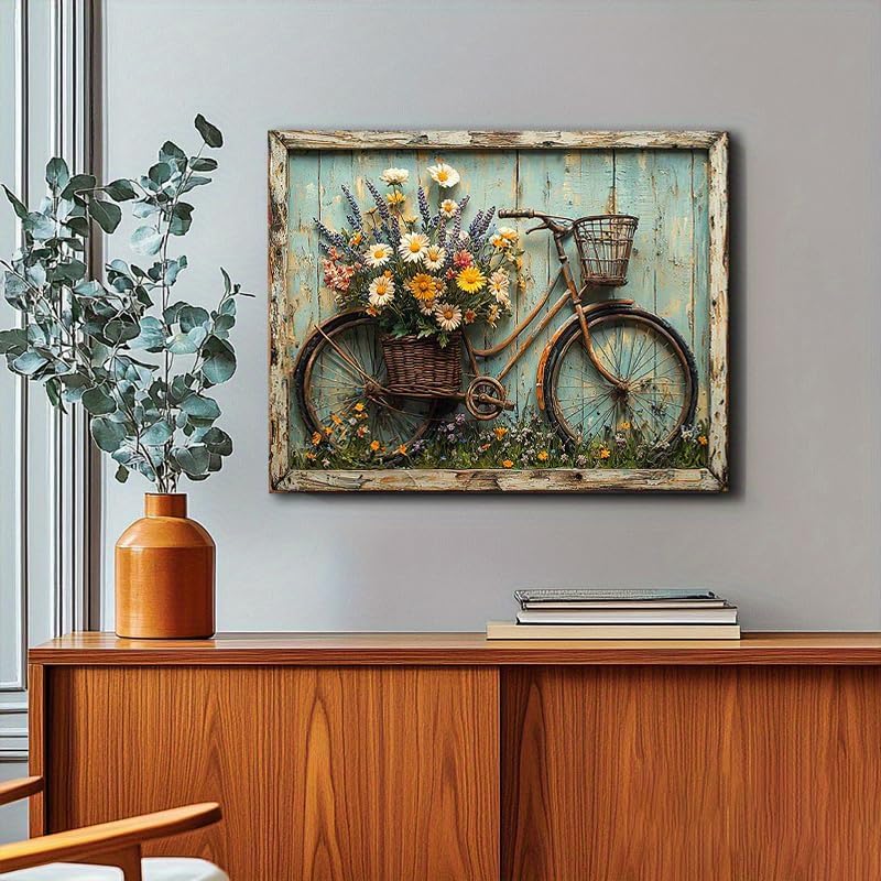 Clendo Vintage Paint by Numbers for Adults - Bicycle Adorned with a Basket Full of Blooming Flowers, DIY Paint by Number Acrylic Canvas Painting Art Kits for Home Decor 16x20 Inch (Without Frame) - Image 3