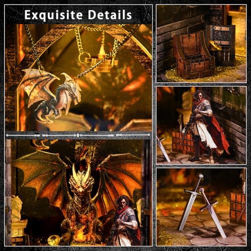 DIY Book Nook Kit, 3D Wooden Puzzle for Adults, Miniature House Kit with Touch LED Light, Gothic Bookshelf Insert Decor, Creative Hobby Gift for Fantasy Lovers (Dragons Treasure Labyrinth) - Image 5