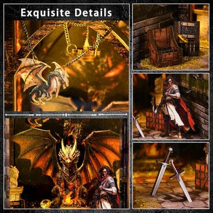 DIY Book Nook Kit, 3D Wooden Puzzle for Adults, Miniature House Kit with Touch LED Light, Gothic Bookshelf Insert Decor, Creative Hobby Gift for Fantasy Lovers (Dragons Treasure Labyrinth) - Image 5