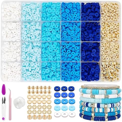 MIIIM Blue Clay Bead Bracelet Kit, Heishi Beads, Flat Clay Beads and Gold Spacer Beads for Jewelry Making, Friendship Bracelet Beads Kit for Crafts, Concert, Raves, Gifts by MIIIM