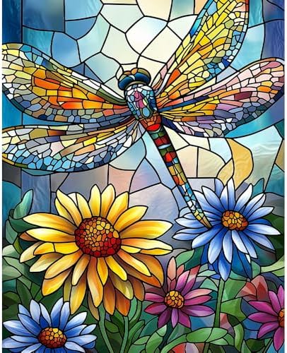 Natuyalo Paint by Numbers Kit for Adults Beginners, 16" Wx20 L Canvas Pictures Painting Acrylic Paintwork with 3 Pcs Paintbrushes, Dragonfly and Flowers by Natuyalo