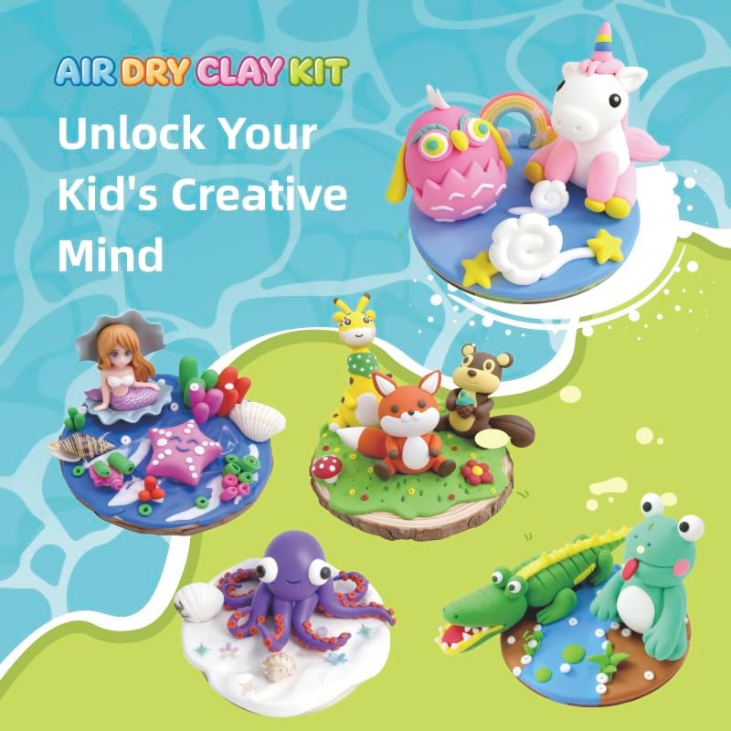 Air Dry Clay Kits for Kids,Animal & Ocean Theme,Modeling Clay for Kids, DIY Model Magic Clay with Sculpting Tools and Tutorials,20 Boxes Molding Clay,Ultra Light,Soft & Non-Sticky,Arts and Crafts Gift - Image 3