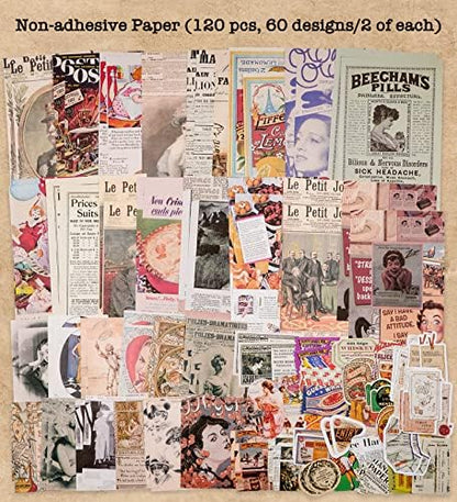 Knaid Vintage Scrapbook Supplies Pack (200 Pieces) for Junk Journal Bullet Journals Planners Aesthetic Paper Stickers Craft Kits Cottagecore Collage Album (Retro) - Image 5