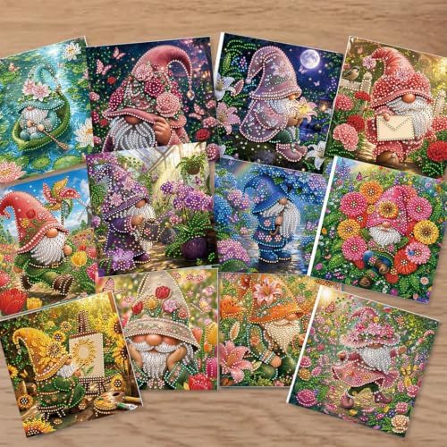 LAKEQUILL DIY Diamond Art Painting Greeting Kit, 12 Pieces, Creative Craft Set，Garden Goblin - Image 3