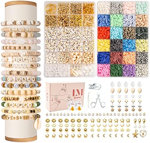 Lynnmos Clay Beads 8000 Pcs 2 Boxes Bracelet Making Kit - 24 Colors Polymer Clay Beads for Bracelet Making Set - Heishi Disc Beads for Jewelry Making kit with Charms and Gift Pack for Girls by Lynnmos