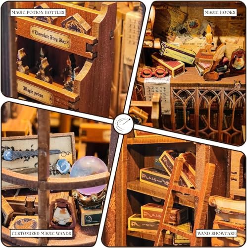 DIY Magic Book Nook Kit - 3D Wooden Puzzles for Adults and Teens,Bookshelf Decor DIY Miniature Dollhouse Kit with Led Light,Gifts for Family Friends -Magic Wand Store - Image 4