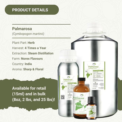 Nature Packaged Palmarosa Essential Oil Direct from Norex Flavours India for Skin and Aromatherapy - Aceite de Palmarosa for Candle Scent for Candlemaking and Soaps (15ml)