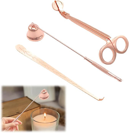 Set of 3, Candle Wick Trimmer, Candle Snuffer and Wick Dipper & Candle Accessory Set, Candle Care Kit for Candle Lover (Rose Gold)