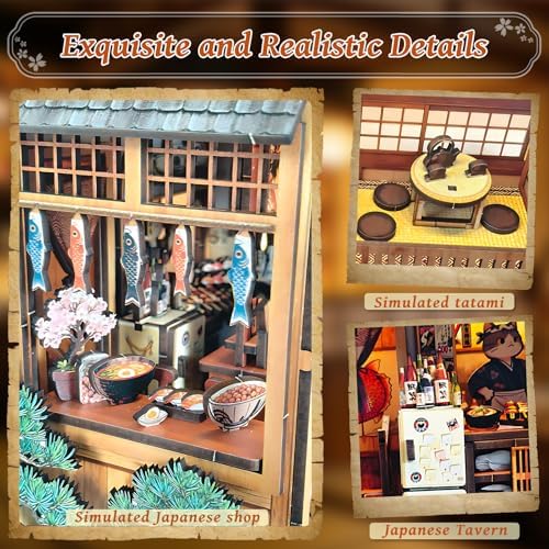 DIY Book Nook Kit, 3D Wooden Puzzle Miniature House Kit Adult, Japan Sakura - Image 4