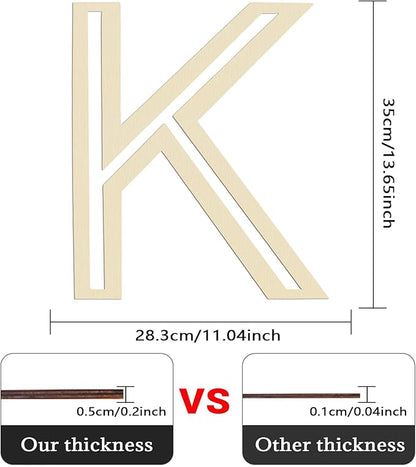 Large Wooden Letters 14 inch for Wall Decor Crafts Big Wood Letter K 1/5 Inch Thick Unfinished Alphabet Cutouts Paintable Letters for DIY Wreath Home Party Wedding Baby Nursery Decorations (K)
