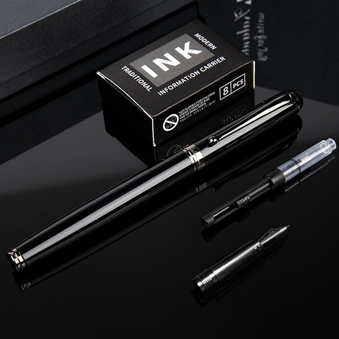 Zalantan Fountain Pen-Smooth Writing Metal Water Pen with Gift Case Fine Nib Consistent Ink Flow Luxury Pen for Nice Pens Includes a Calligraphy Nib 8 Cartridges a Ink Refill Converter(Grey)