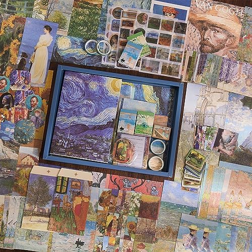 Scrapbooking Supplies Kit Plus 480Pcs, Vintage Van Gogh Oil Painting Aesthetic Scrapbook Kit for Bullet Junk Journal, DIY Journaling Supplies, Stationery, A5 Grid Notebook, Craft Gift Kid Girl - Image 5