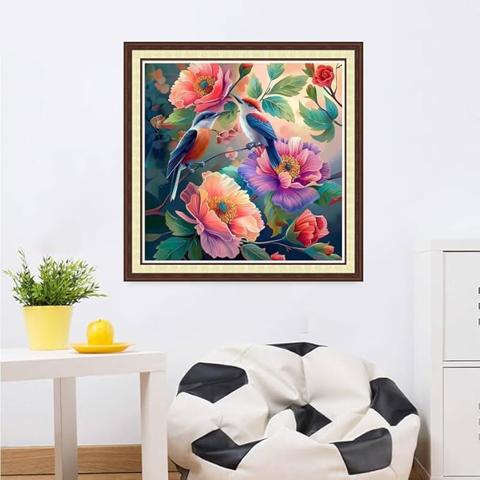 Magxvouy Cross Stitch Kits Stamped Full Range of Embroidery Kits,Cross Stitch Patterns Needlework Kits for Beginners 11CT Printed Kits& Colorful Flowers and Birds 18x18 inchs