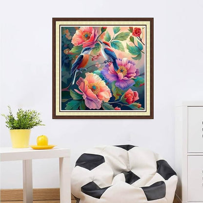 Magxvouy Cross Stitch Kits Stamped Full Range of Embroidery Kits,Cross Stitch Patterns Needlework Kits for Beginners 11CT Printed Kits& Colorful Flowers and Birds 18x18 inchs