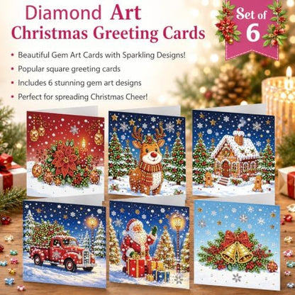 DIYDeligths 6Pcs DIY Foldable Diamond Art Painting Greeting Cards Creative Birthday Festivals Handmade Thank You Card Set Blessing Greeting Card Craft Gift Idea (Christmas02) - Image 4