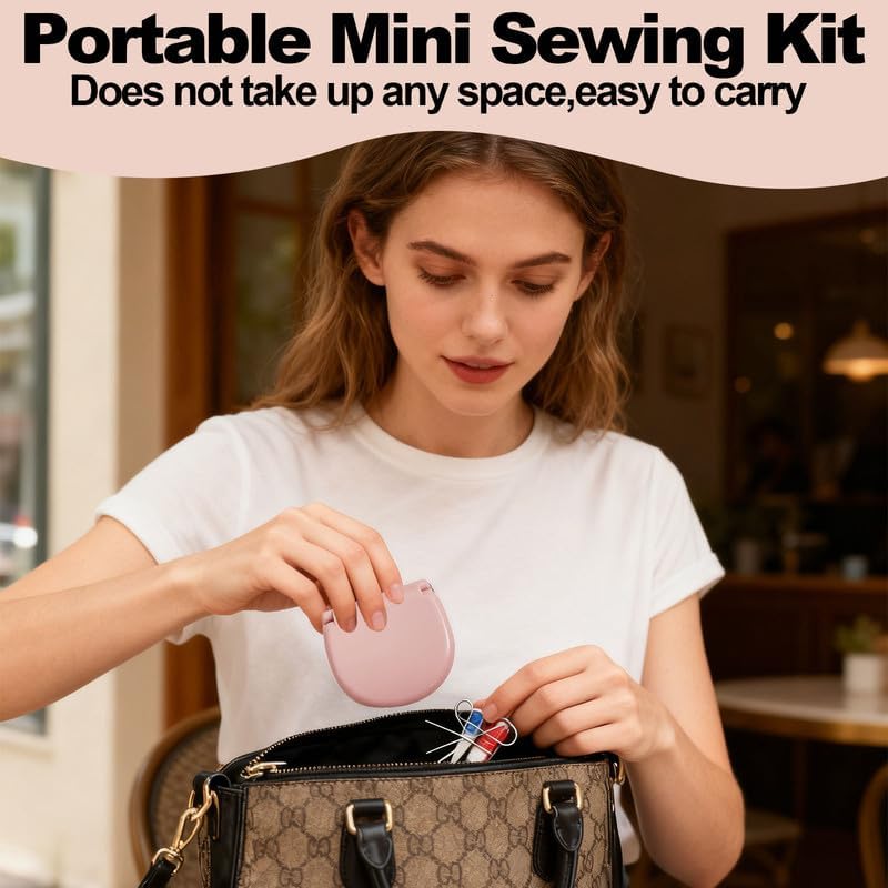 REROON 8 Pack Mini Travel Sewing Kit for Adult & Kid | Portable Sewing Box Kit Bulk | Small Emergency Repair Set with Thread Scissors Needle for Travel, Beginner DIY Handcraft | Pink + Green - Image 2
