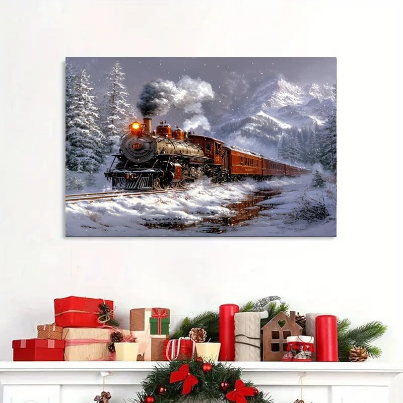Train Paint by Numbers Kit for Adults,Winter Painting by Numbers,DIY Acrylic Paint Kit for Adults Beginners Without Frame,Easy Christmas Adult Paint by Number Kits on Canvas for Decor 16x20inch - Image 3
