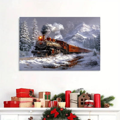 Train Paint by Numbers Kit for Adults,Winter Painting by Numbers,DIY Acrylic Paint Kit for Adults Beginners Without Frame,Easy Christmas Adult Paint by Number Kits on Canvas for Decor 16x20inch - Image 3