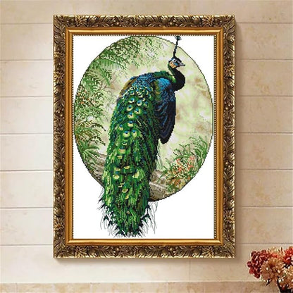 JOYSEWING Counted Pattern Cross Stitch for Adult Stamped Kits Large Animal Printed Embroidery for Beginners DIY Pre-Printed Canvas Craft kit Wall Art Home Decor (Peacock (11CT) 17.32 x24.02 inches)