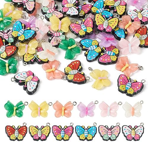 FASHEWELRY 48Pcs Resin Butterfly Charms Mixed Color Butterfly Earring Charms Colorful Insect Wing Bracelet Charm for Jewelry Making Crafts - Image 7