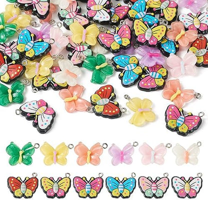 FASHEWELRY 48Pcs Resin Butterfly Charms Mixed Color Butterfly Earring Charms Colorful Insect Wing Bracelet Charm for Jewelry Making Crafts - Image 7