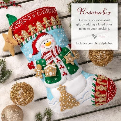 Bucilla Felt Applique 18" Stocking Making Kit, Jolly Gingerbread Snowman, Perfect for DIY Arts and Crafts Projects - Image 4
