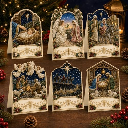 6 Pack Christmas Diamond Painting Cards, DIY 3D Pop-Up Greeting Set by Unknown