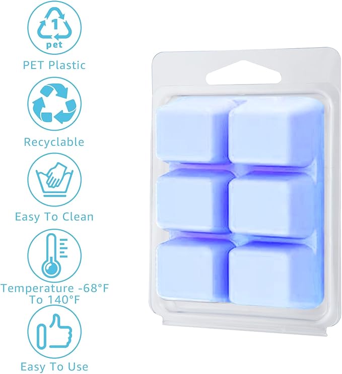 150 Pack Wax Melt Clamshells Molds, 6-Cavity Clear Empty Plastic Cubes Wax Melt Container for DIY Wax Melt Candles Wickless Tarts Candles (Square)