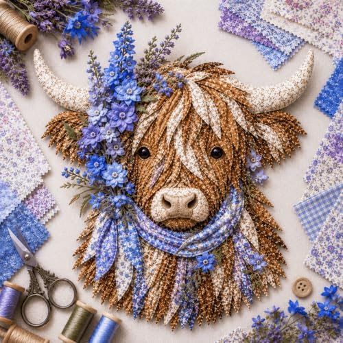 Birth Flower Highland Cow 3D Layered Fabric Art DIY Kit for Adults (F1PC) by Unknown